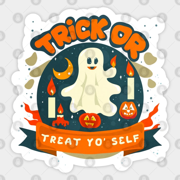 Trick or treat Yo self Cute Ghost Sticker by enchantedrealm